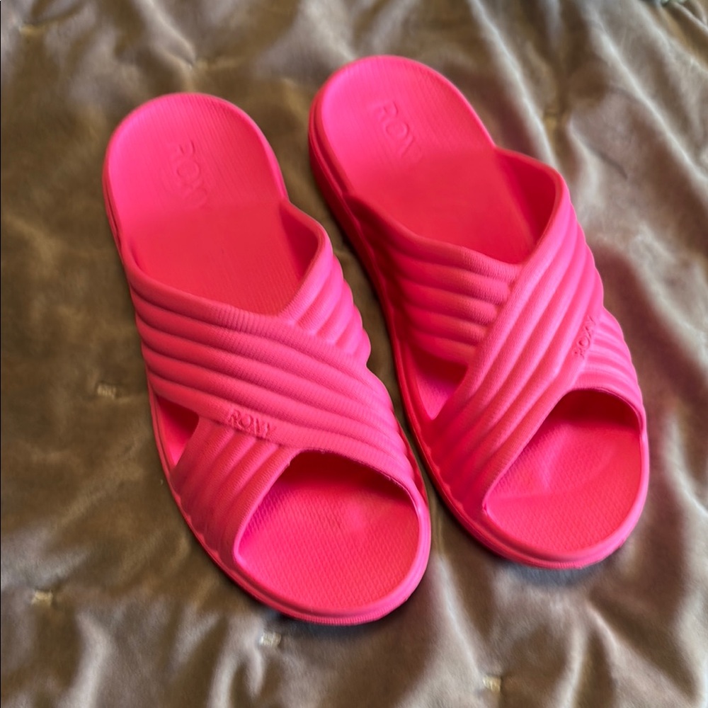 Roxy Neon Pink Slide Sandals